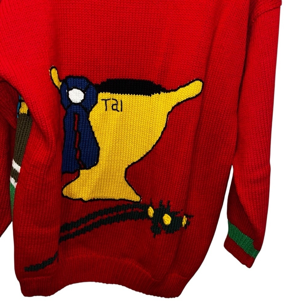 Vintage 100% cotton salsa sweater made in Peru horse jockey 3d large L red retro - Picture 7 of 8